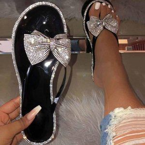 NEW Bling Crystal Bow Jelly Slide Sandal Flip Flop